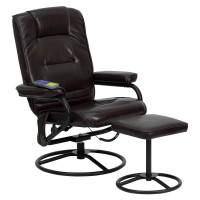 Flash Furniture Massaging Brown Leather Recliner and Ottoman with Metal Bases BT-703-MASS-BN-GG